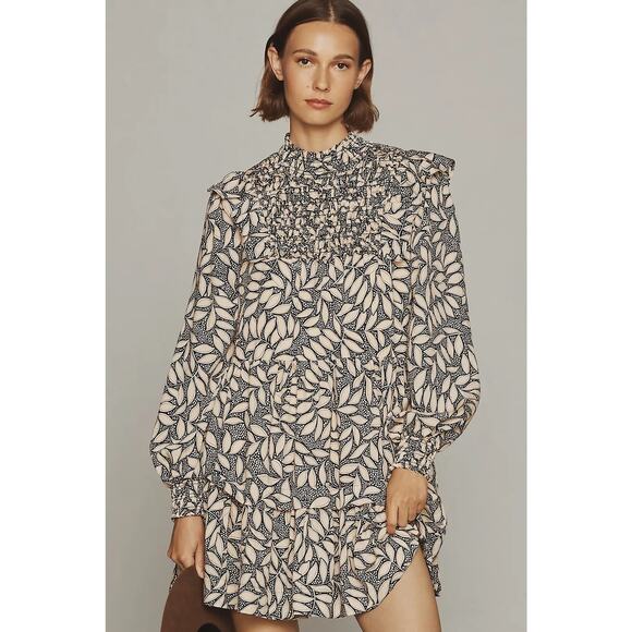 By Anthropologie Long Sleeve Printed Smocked Mini Dress 3X - Picture 4 of 14